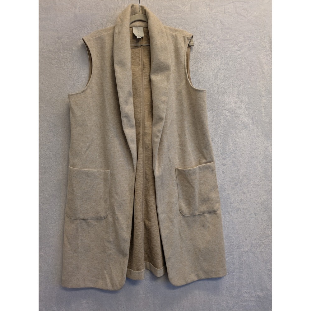 Joie Women‎ XL Beige Sleeveless Shawl Collar Long Vest Cardigan